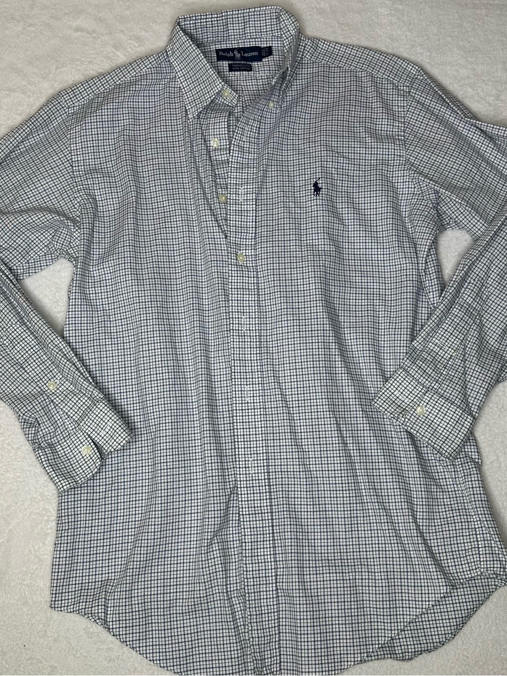 Ralph Lauren Yarmouth Men’s 15.5 32/33 White Navy Check 100% Cotton Shirt
